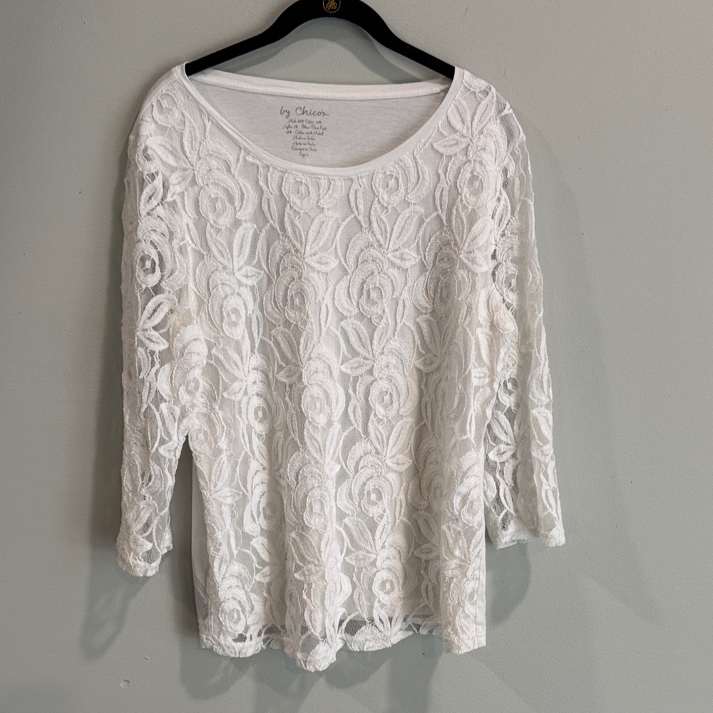 Chico’s Women's white Floral Lace overlay Blouse